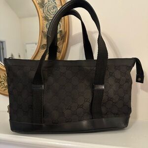 Gucci gg Canvas Leather Black Tote Bag